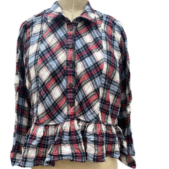 Free People Promise Everything Plaid Flannel Crop Top sz S - Picture 1 of 6